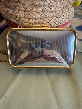 Gold Frame Clear Mesh Evening Clutch - Unbranded